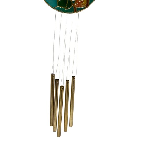 Hummingbird & Flower Stained Plastic Glass Wind Chime With Brass Tubes 6" - Picture 4 of 7